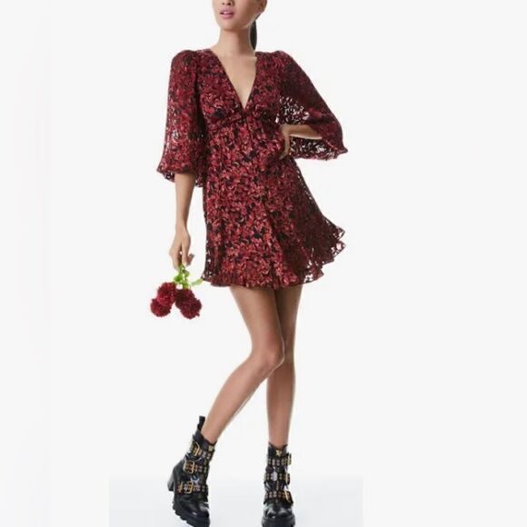 NWOT ALICE + Olivia Briar Floral Blouson Long Sleeve Silk Blend Dress SIZE 2 - Picture 16 of 16